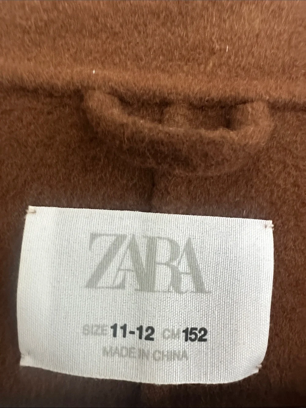 Zara Kids Camel Brown Single-Button Pea Coat